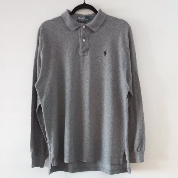 POLO RALPH LAUREN grey marl long sleeve polo shirt - Picture 2 of 11